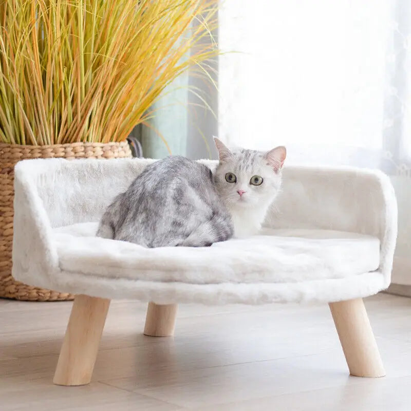 Luxury Plush Cat Bed with Wood Legs for Small Pets - Chic & Cheery Shopping