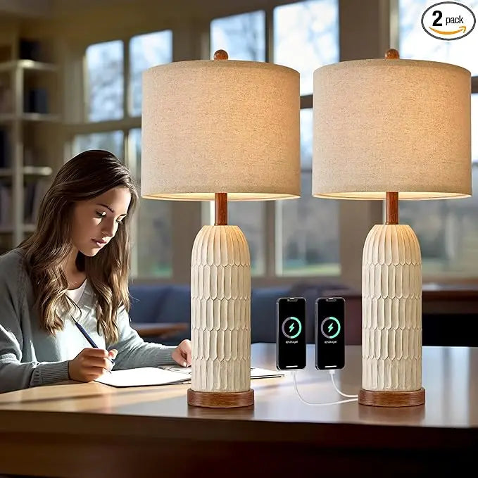 Modern Farmhouse Table Lamp Set of 2 with USB Ports - Chic & Cheery Shopping