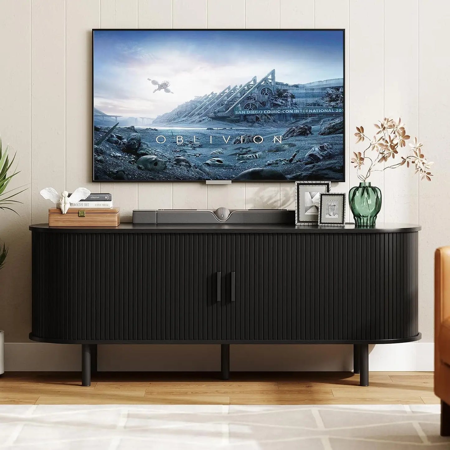 Elegant 55 Inch TV Stand with Power Outlet and Storage - Chic & Cheery Shopping