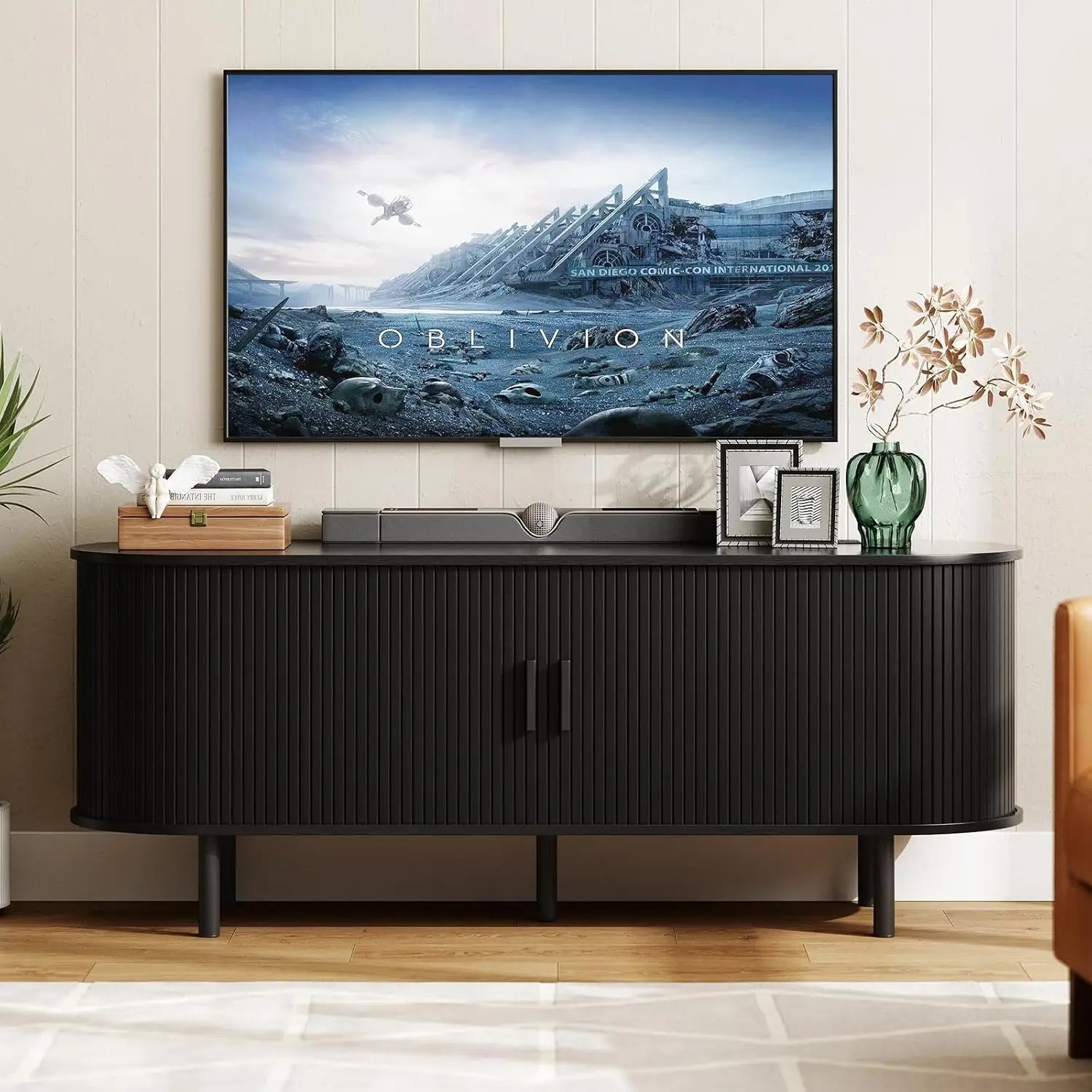 Elegant 55 Inch TV Stand with Power Outlet and Storage - Chic & Cheery Shopping