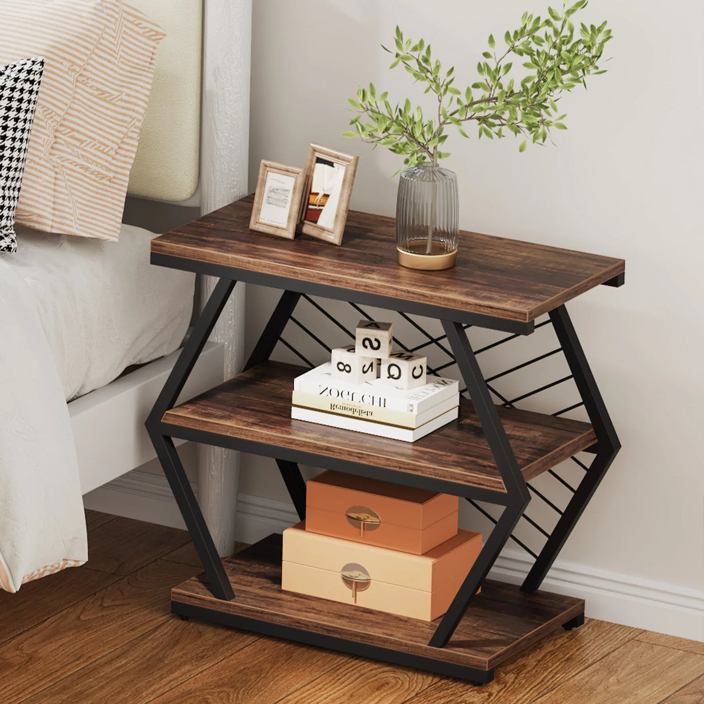 Tribesigns Industrial End Table with 3 Storage Shelves - Chic & Cheery Shopping