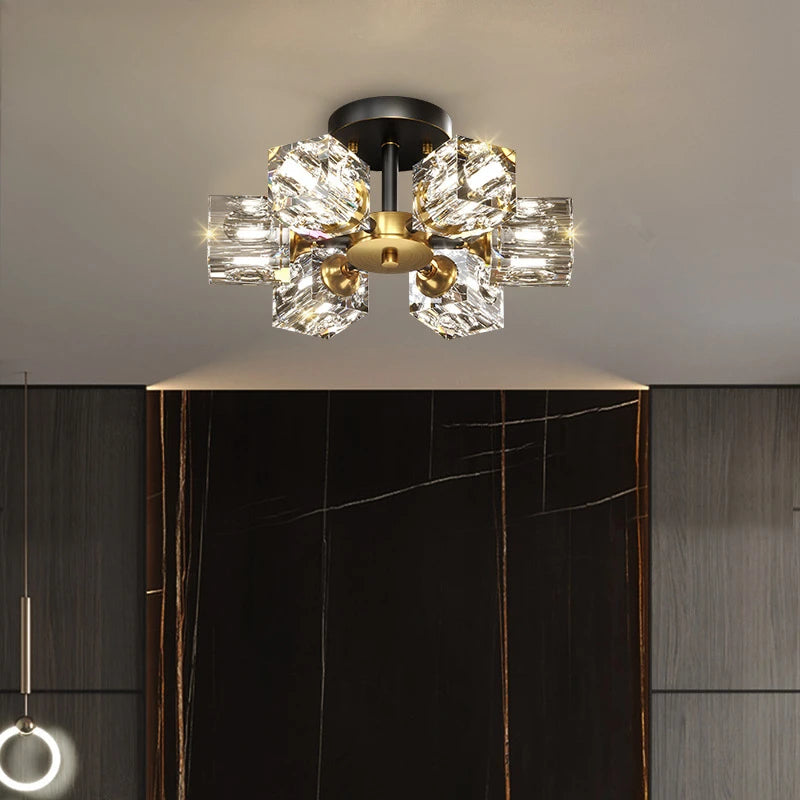 Gold Modern Crystal Chandelier Semi Flush Mount Light Fixture - Chic & Cheery Shopping
