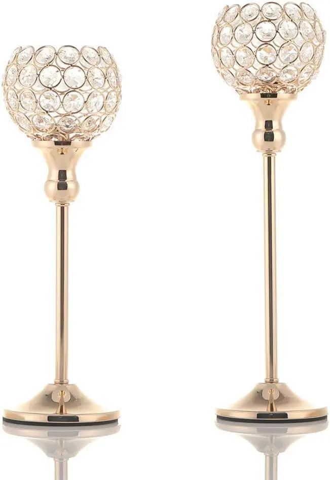 Gold Crystal Candle Holders Set of 2 for Elegant Decor - Chic & Cheery Shopping