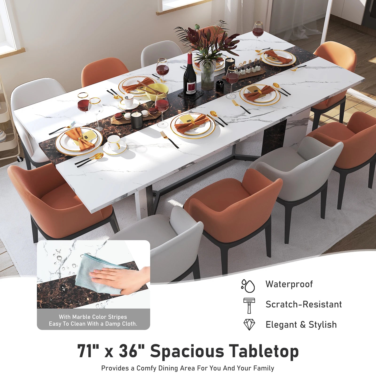 Modern 71 Inch Rectangular White Dining Table for Family - Chic & Cheery Shopping