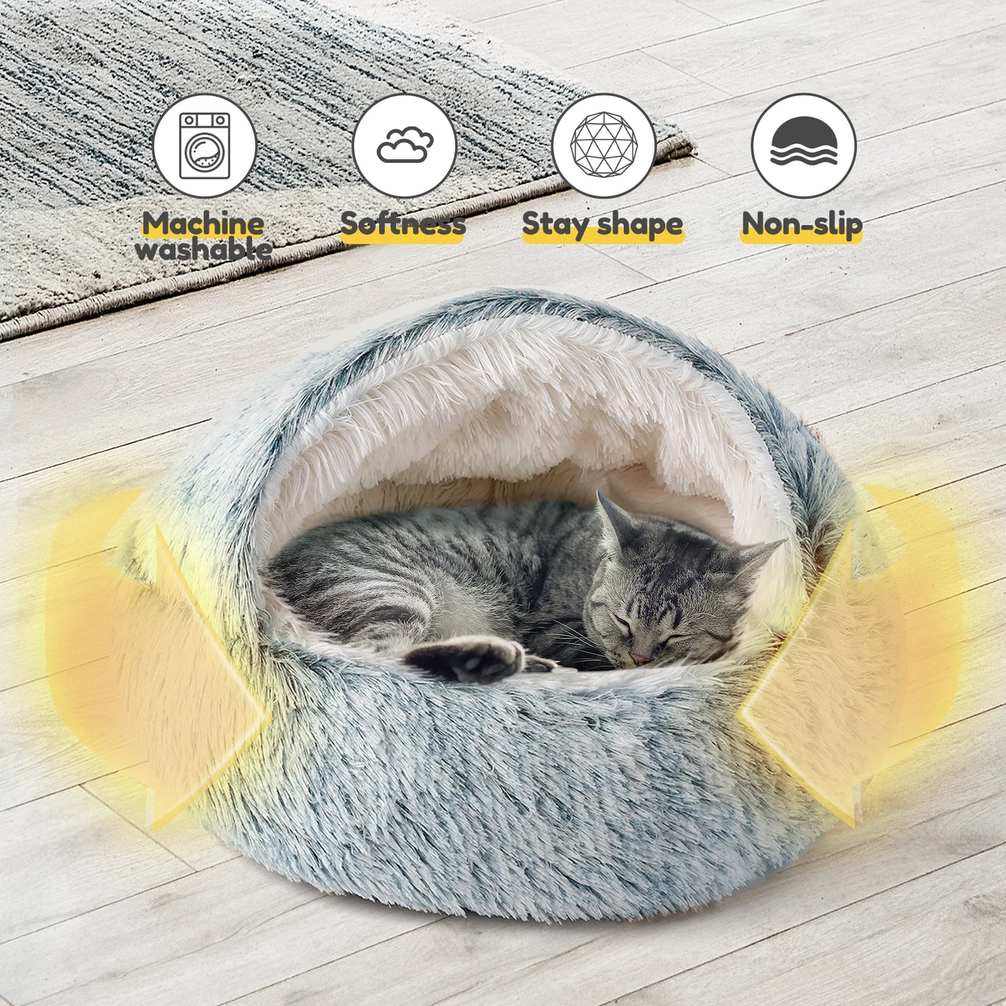 Cozy Plush Hooded Cat Bed Cave for Indoor Cats - Chic & Cheery Shopping