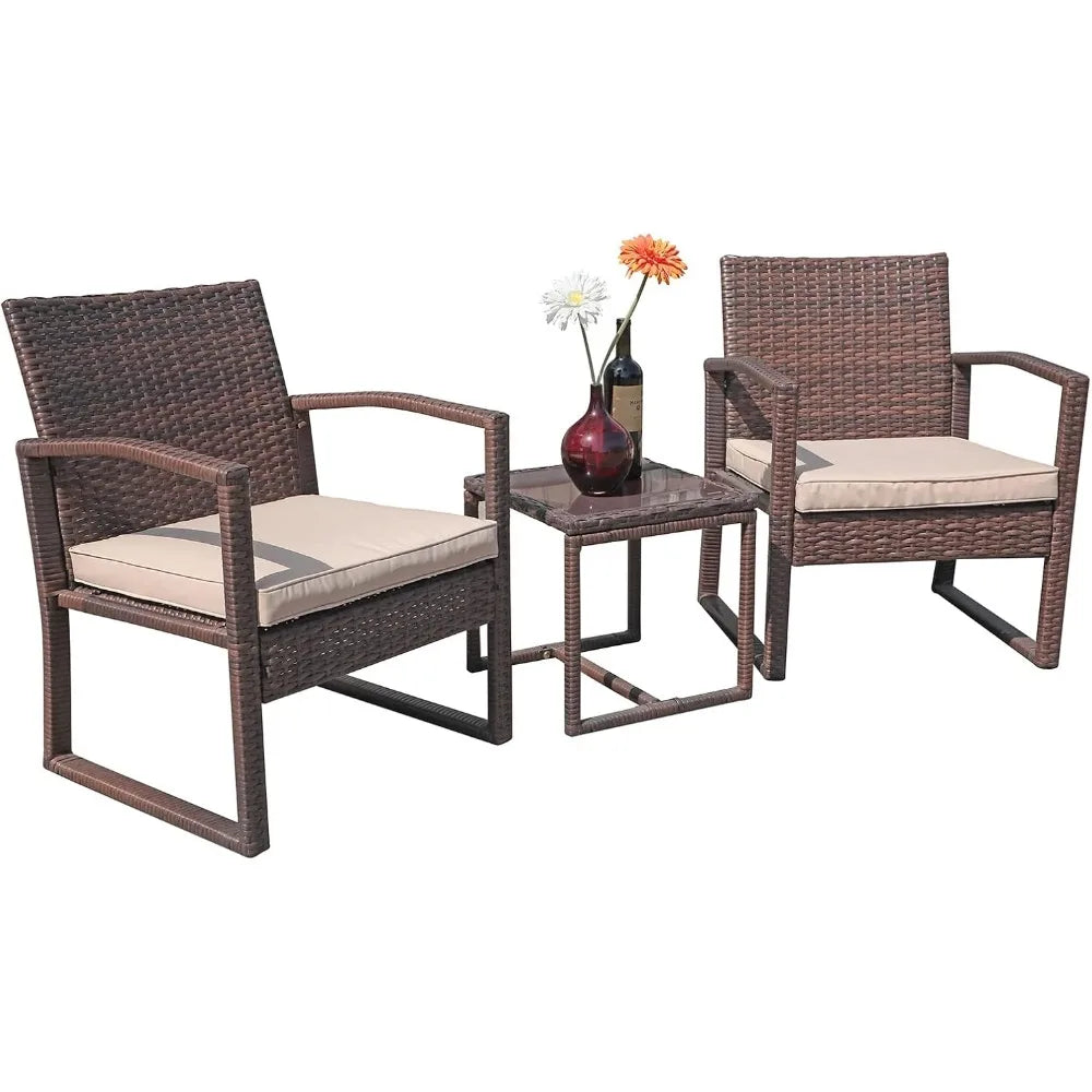 3 Piece Outdoor Wicker Patio Furniture Conversation Set - Chic & Cheery Shopping