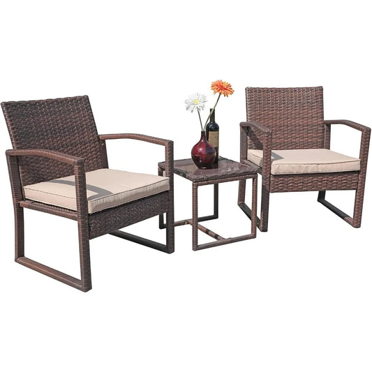 3 Piece Outdoor Wicker Patio Furniture Conversation Set - Chic & Cheery Shopping