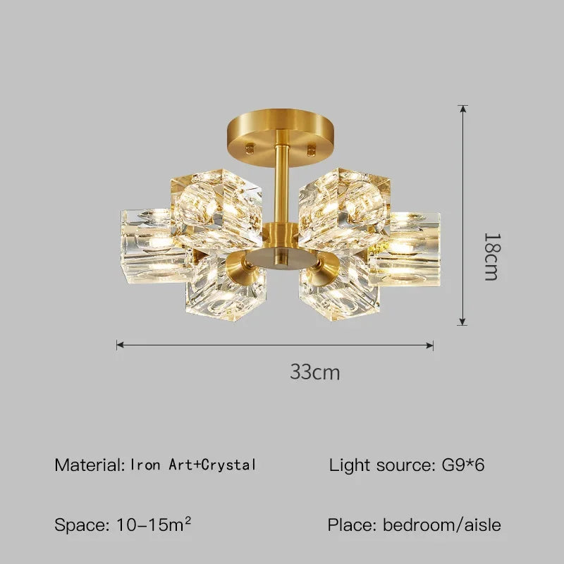 Gold Modern Crystal Chandelier Semi Flush Mount Light Fixture - Chic & Cheery Shopping